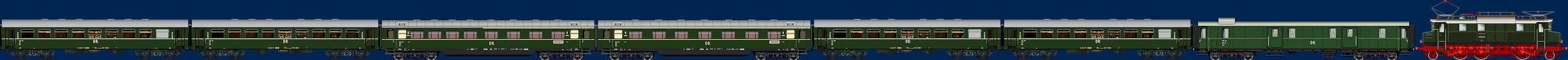 DR Eilzug Ep III mit Zug aus Rekovierachsern, Modernisierungswagen und Pw4i 32